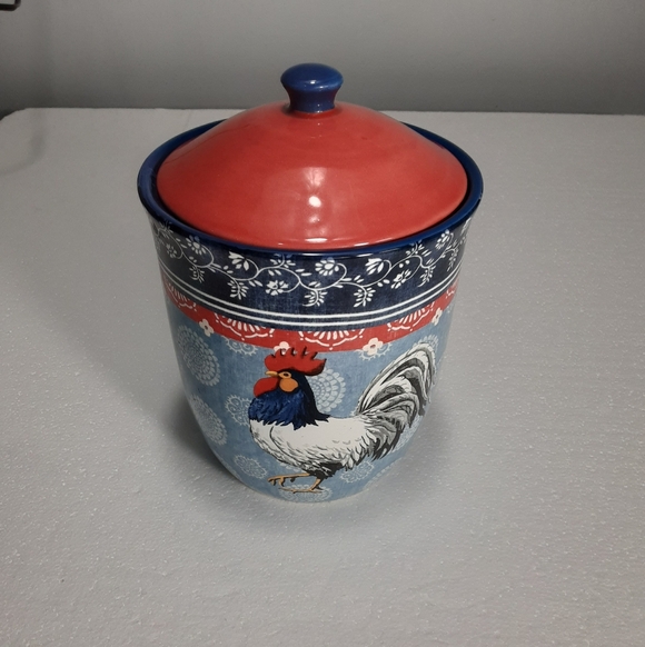 Certified International Blue and Red Rooster Canister Spring - Picture 4 of 9
